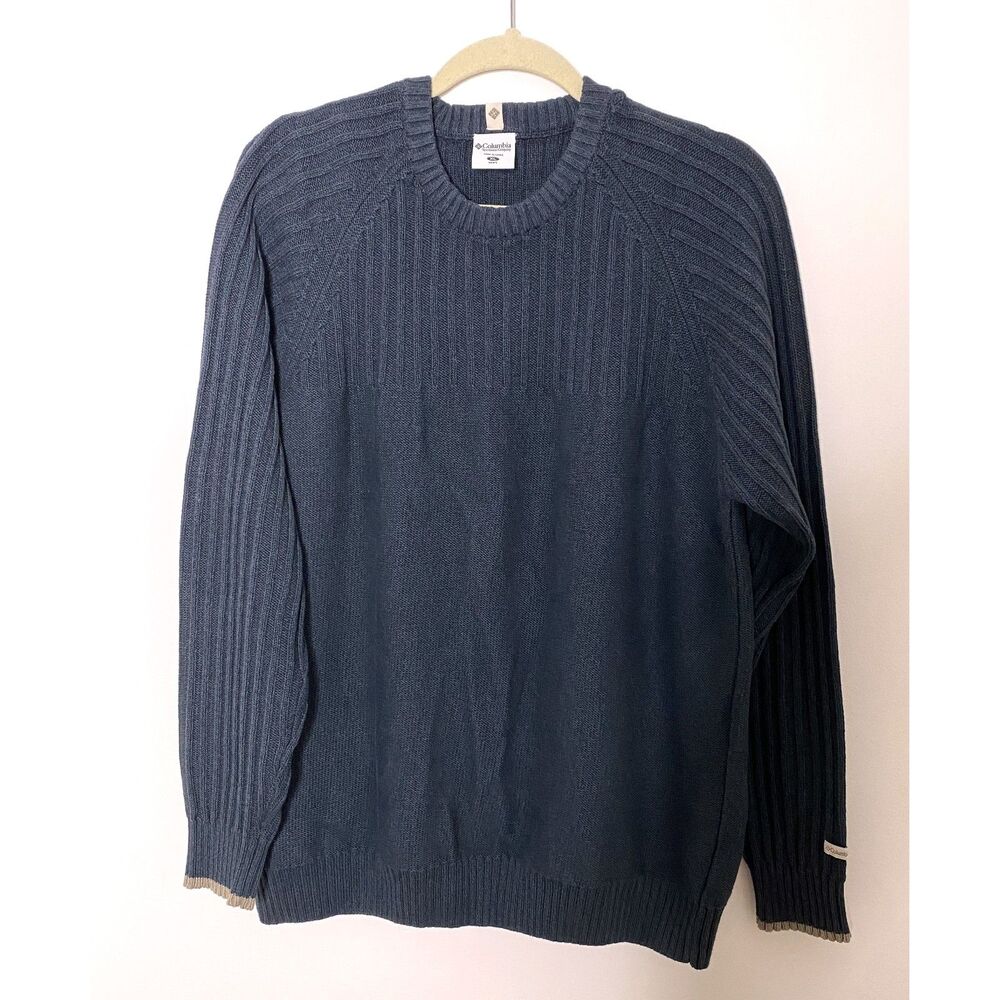 Columbia Green Ribbed Knit Sweater Mens Long Sleeve Pullover Cotton Sz XL